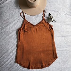 Orange Rayon Tank Top with Fringe Size S